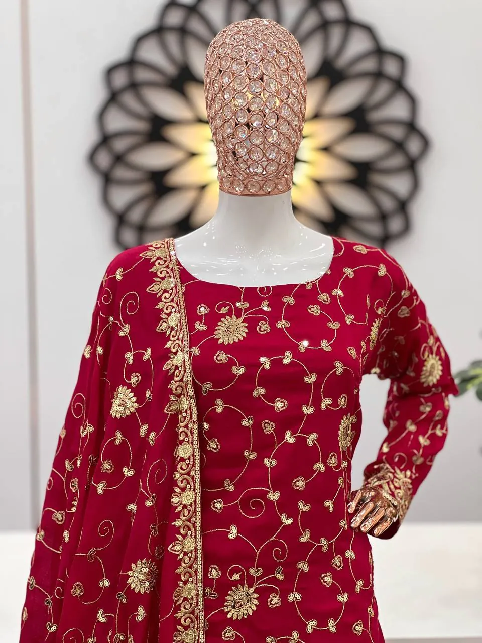 SSR 457 Red Vichitra Silk Embroidery Sequence Work Sleeve Dhoti Stael Sharara Suit Wedding, Party, Festive, Events Expected Delivery 4-6 Working Days @2199/- | Casual Suits, Creative suits, Designer Suits, Palazzo Suits, Party Wear Suits, Salwar suit, Straight Suits