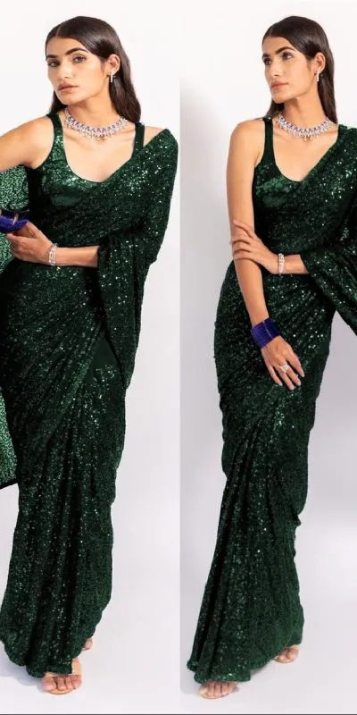 KT 250 Green Color Georgette Fancy Sequence Work Saree Blouse: Bangalore Silk Casual, Party Wear, Wedding Expected Delivery 4-6 Working Days@1799/- | Bollywood Sarees, Creative Sarees, Designer Sarees, Embroidered Sarees, Party Wear Sarees, Sarees