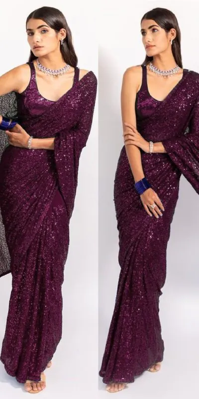 KT 250 Purple Color Georgette Fancy Sequence Work Saree Blouse: Bangalore Silk Casual, Party Wear, Wedding   Expected Delivery 4-6 Working Days@1799/- | Bollywood Sarees, Creative Sarees, Designer Sarees, Embroidered Sarees, Party Wear Sarees, Sarees