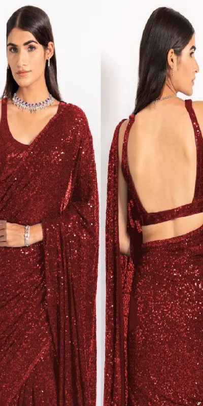 KT 250 Red Color Georgette Fancy Sequence Work Saree Blouse: Bangalore Silk Casual, Party Wear, Wedding   Expected Delivery 4-6 Working Days@1799/- | Bollywood Sarees, Creative Sarees, Designer Sarees, Embroidered Sarees, Party Wear Sarees, Sarees