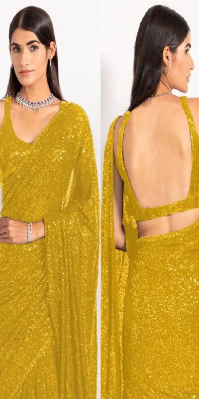 KT 250 Yellow Color Georgette Fancy Sequence Work Saree Blouse: Bangalore Silk Casual, Party Wear, Wedding   Expected Delivery 4-6 Working Days@1799/- | Bollywood Sarees, Creative Sarees, Designer Sarees, Embroidered Sarees, Party Wear Sarees, Sarees