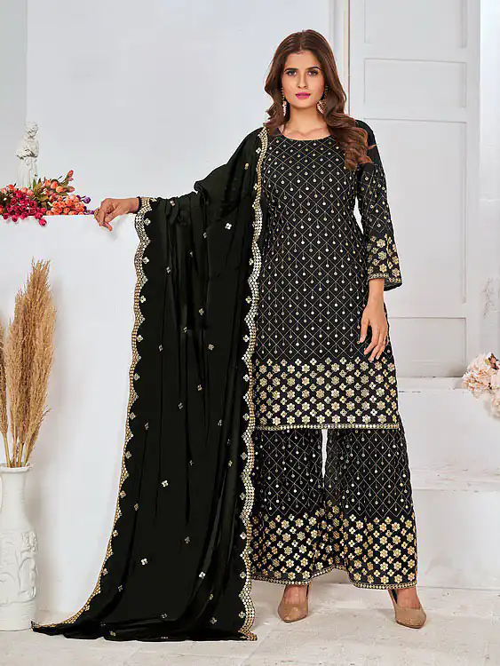 FC 5609 Black Color Cute Light Green Color Georgette Embroidery Stone Sharara Suit Wedding, Party, Festive Expected Delivery 4-6 Working Days  @2199/- | Jump Suits, Casual Suits, Creative suits, Designer Suits, Palazzo Suits, Party Wear Suits, Patiala Suits, Salwar suit, Straight Suits