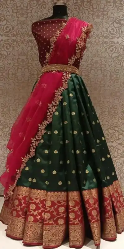 MS 77 Green Color Kanjivaram Silk Jacquard Zari Work Lehenga Choli Casual, Party Wear, Wedding, Events, Etc. Expected Delivery 4-6 Working Days 1499/- | Bollywood Lehenga, Creative Lehenga, Designer Lehenga, Embroidered Lehenga, Lehenga, Party Wear Lehenga