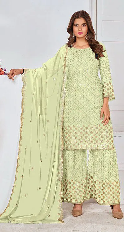FC 5609 Light Green Color Cute Light Green Color Georgette Embroidery Stone Sharara Suit Wedding, Party, Festive Expected Delivery 4-6 Working Days  @2199/- | Jump Suits, Casual Suits, Creative suits, Designer Suits, Palazzo Suits, Party Wear Suits, Patiala Suits, Salwar suit, Straight Suits