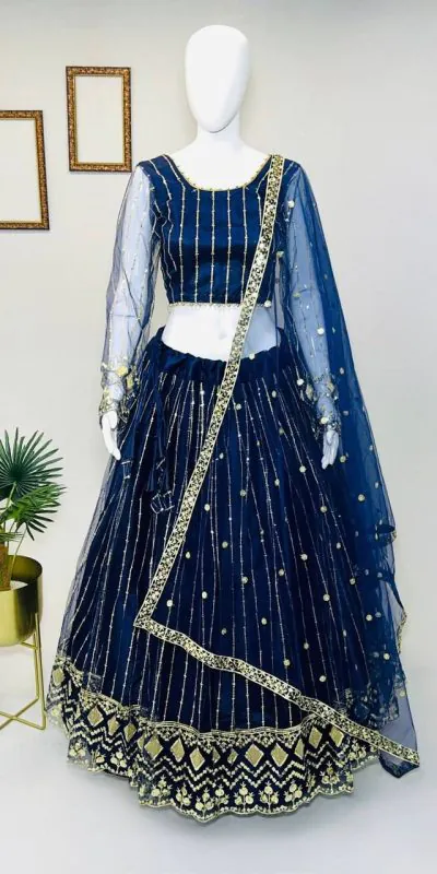 RC 237 Navy Blue Color Heavy Soft Net Embroidery Sequins Lehenga Choli Casual, Party Wedding, Festive, Events Etc. Delivery  4-6 Working Days 1899/- | Bollywood Lehenga, Creative Lehenga, Designer Lehenga, Embroidered Lehenga, Lehenga, Party Wear Lehenga