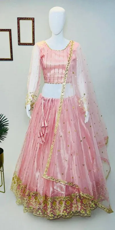 RC 237 Peach Color Heavy Soft Net Embroidery Sequins Lehenga Choli Casual, Party Wedding, Festive, Events Etc. Delivery  4-6 Working Days 1899/- | Bollywood Lehenga, Creative Lehenga, Designer Lehenga, Embroidered Lehenga, Lehenga, Party Wear Lehenga