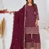 Cute Purple Color Georgette Embroidery Stone Work Sharara Suit