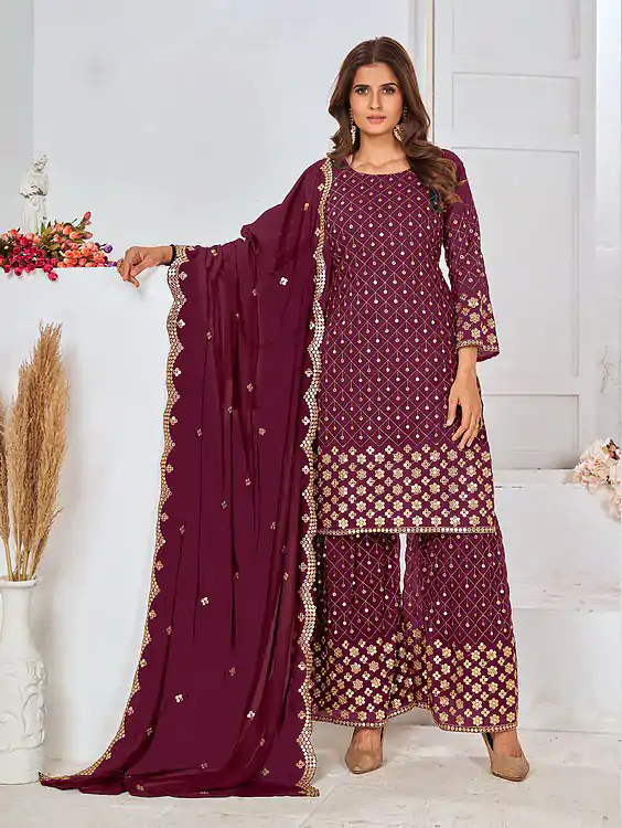FC 5609 Purple Color Cute Light Green Color Georgette Embroidery Stone Sharara Suit Wedding, Party, Festive Expected Delivery 4-6 Working Days @2199/- | Jump Suits, Casual Suits, Creative suits, Designer Suits, Palazzo Suits, Party Wear Suits, Patiala Suits, Salwar suit, Straight Suits