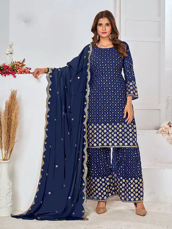 FC 5609 Royal Blue Color Cute Light Green Color Georgette Embroidery Stone Sharara Suit Wedding, Party, Festive Expected Delivery 4-6 Working Days  @2199/- | Jump Suits, Casual Suits, Creative suits, Designer Suits, Palazzo Suits, Party Wear Suits, Patiala Suits, Salwar suit, Straight Suits