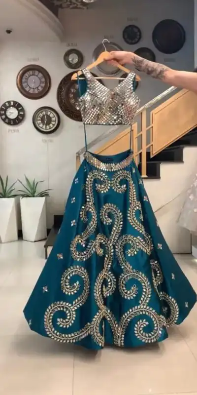 RC 211 Royal Blue Color Taffeta Silk Embroidery Original Glass Mirror Lehenga Choli Casual, Wedding, Party, Festive, Events Etc. 4-6 Working Days 2099/- | Bollywood Lehenga, Creative Lehenga, Designer Lehenga, Embroidered Lehenga, Lehenga, Party Wear Lehenga