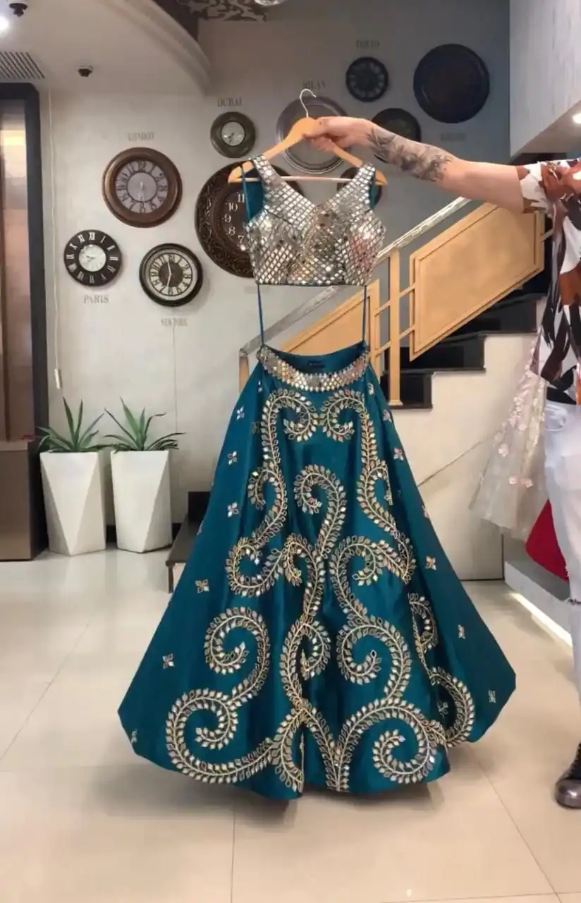RC 211 Royal Blue Color Taffeta Silk Embroidery Original Glass Mirror Lehenga Choli Casual, Wedding, Party, Festive, Events Etc. 4-6 Working Days 2099/- | Bollywood Lehenga, Creative Lehenga, Designer Lehenga, Embroidered Lehenga, Lehenga, Party Wear Lehenga
