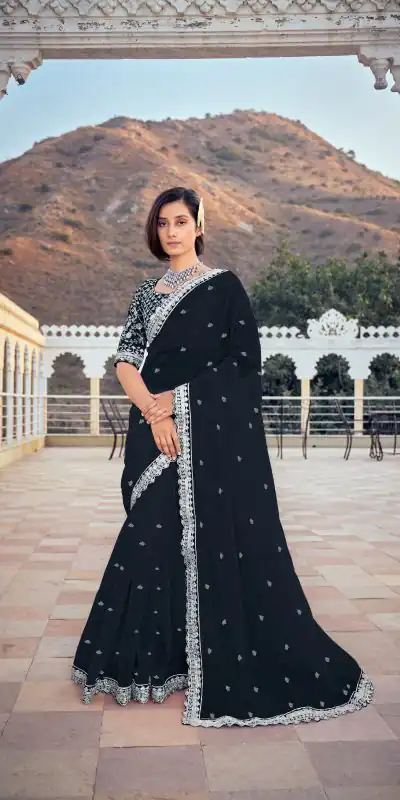 KT 244 Black  Color Bright Organza Silk Sequence Work Saree Blouse: Bangalore Silk Casual, Party Wear, Wedding   Expected Delivery 4-6 Working Days@1899/- | Bollywood Sarees, Creative Sarees, Designer Sarees, Embroidered Sarees, Party Wear Sarees, Sarees