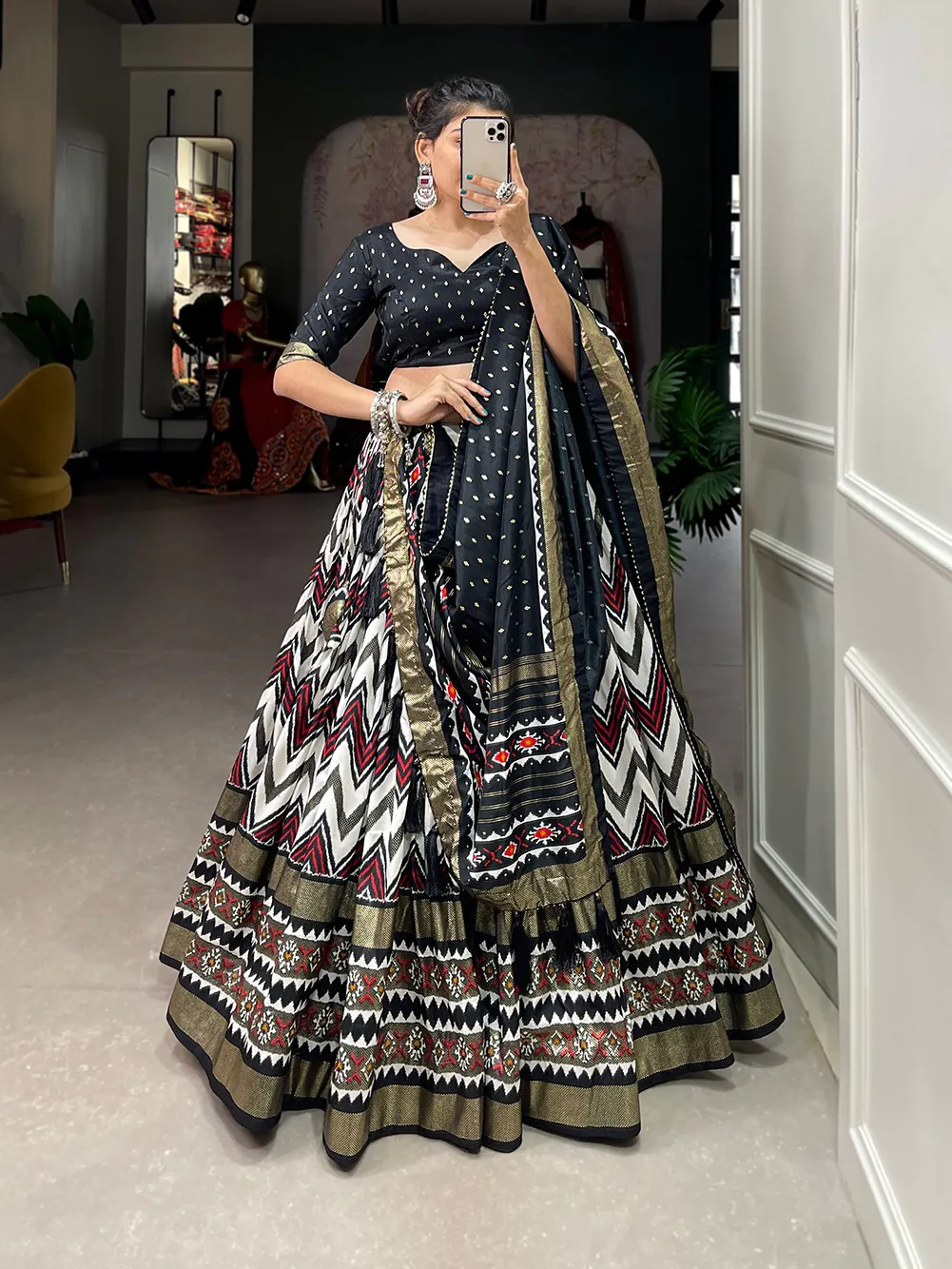 LNB1683 Black Color Tussar Silk Leheriya Foil Print Lehenga Choli Gotta Patti Lace Festive Party Wedding, Events etc. Delivery 4-6 Working Days @2199 | Bollywood Lehenga, Creative Lehenga, Designer Lehenga, Embroidered Lehenga, Lehenga, Party Wear Lehenga
