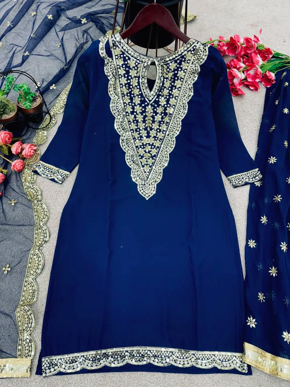 NSR 784 Blue Color Georgette Embroidery Sequence Mirror Hand Work Salwar Suit Casual, Party Festive, Events Etc. Expected Delivery 4-6 Working Days @2050/- | Jump Suits, Casual Suits, Creative suits, Designer Suits, Palazzo Suits, Party Wear Suits, Patiala Suits, Salwar suit, Straight Suits