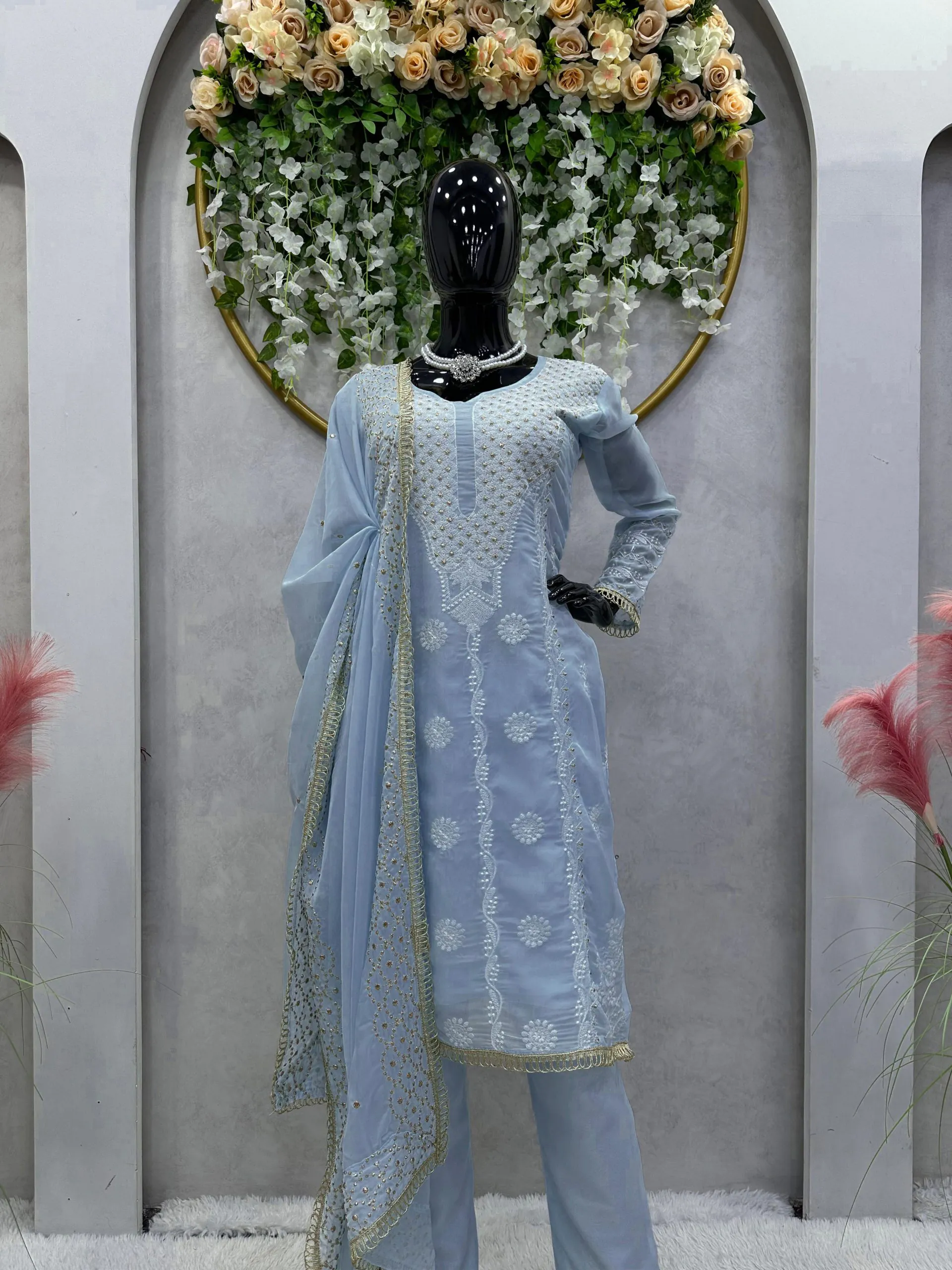  RTC 5689 Blue Color Tabby Organza Thread Sequence Work Kurti Casual, Wedding, Party, Festive, Events Etc. Expected Delivery 4-6 Working Days @1999/- | Bollywood Kurti, Creative Kurtis, Designer Kurti, Kurti, Party Wear Kurti, Selfie Kurti