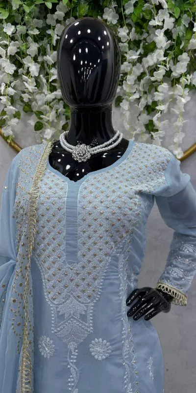  RTC 5689 Blue Color Tabby Organza Thread Sequence Work Kurti Casual, Wedding, Party, Festive, Events Etc. Expected Delivery 4-6 Working Days @1999/- | Bollywood Kurti, Creative Kurtis, Designer Kurti, Kurti, Party Wear Kurti, Selfie Kurti