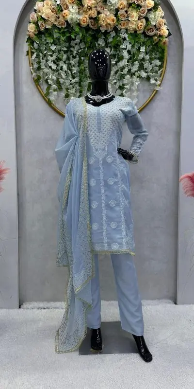  RTC 5689 Blue Color Tabby Organza Thread Sequence Work Kurti Casual, Wedding, Party, Festive, Events Etc. Expected Delivery 4-6 Working Days @1999/- | Bollywood Kurti, Creative Kurtis, Designer Kurti, Kurti, Party Wear Kurti, Selfie Kurti