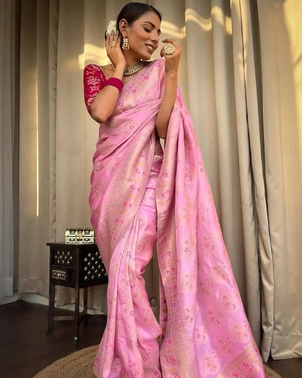KP 5069 Pink Color Soft Lichi Silk Cloth Rich Pallu All Over Saree Events Casual, Wedding, Festive, Events . Expected Delivery  4-6 Working Days @1549/- | Bollywood Sarees, Creative Sarees, Designer Sarees, Embroidered Sarees, Ethnic Saree, Modern Digital sarees, Party Wear Sarees, Sarees