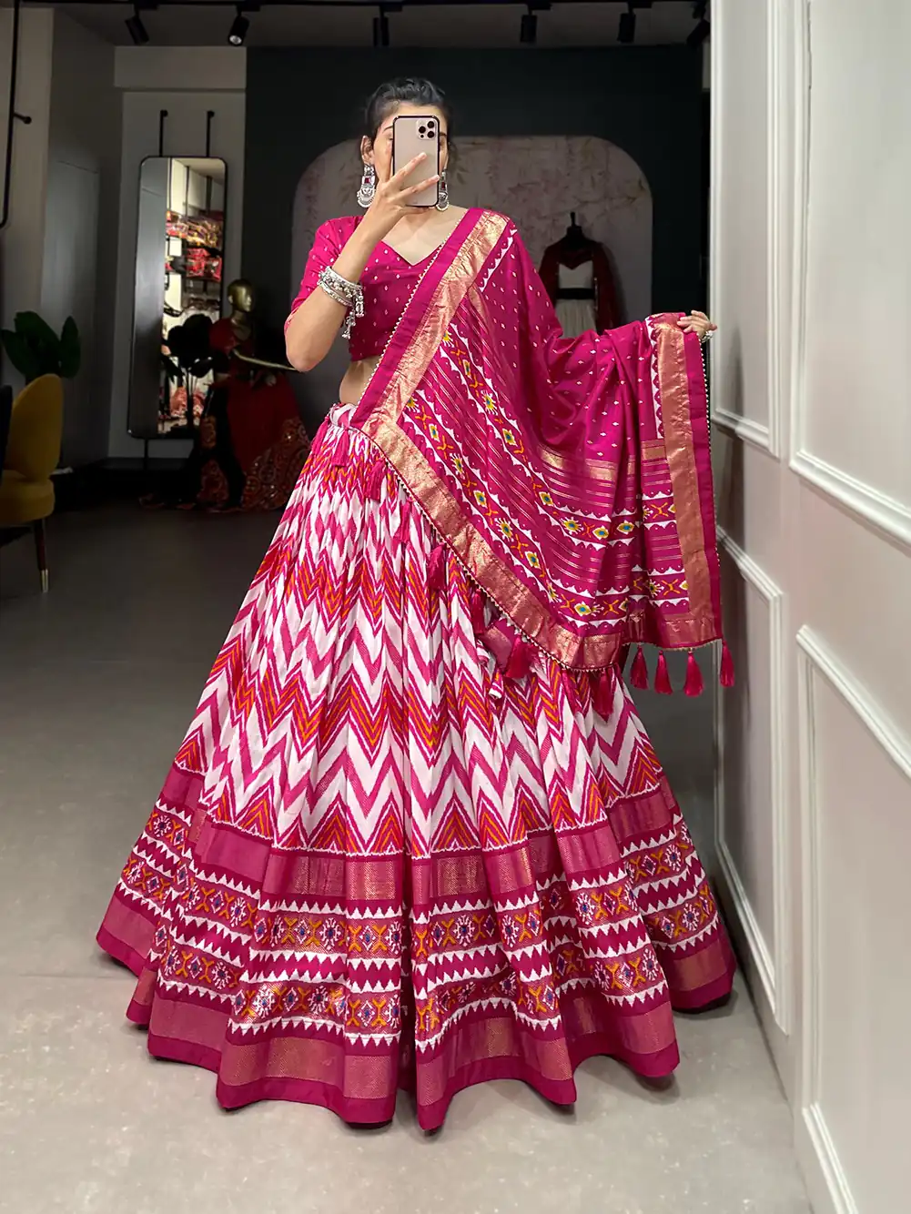 LNB1683 Pink Color Tussar Silk Leheriya Foil Print Lehenga Choli Gotta Patti Lace Festive Party Wedding, Events etc. Delivery 4-6 Working Days @2199 | Bollywood Lehenga, Creative Lehenga, Designer Lehenga, Embroidered Lehenga, Lehenga, Party Wear Lehenga