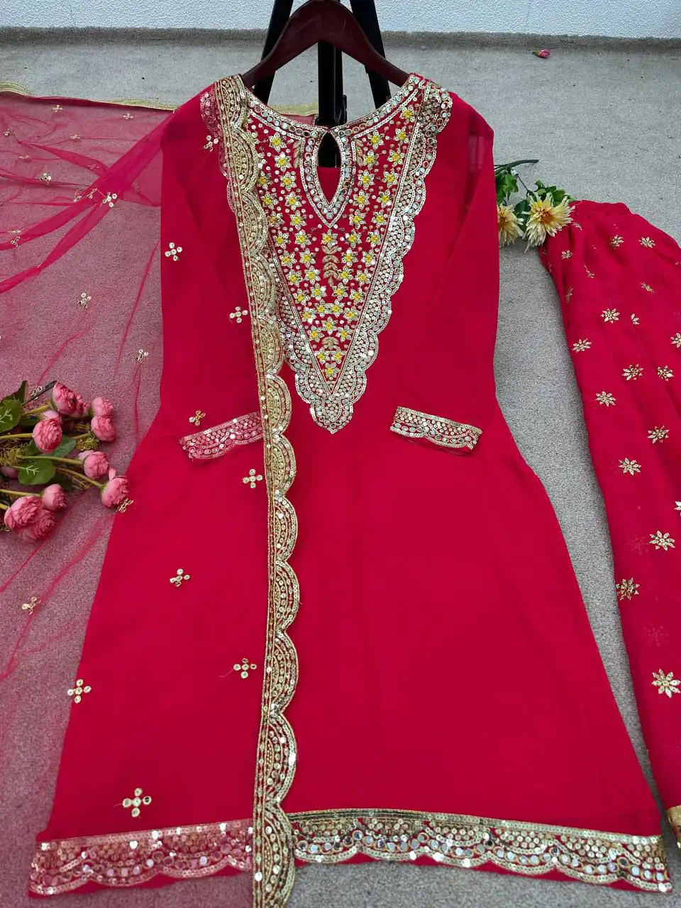 NSR 784 Red Color Georgette Embroidery Sequence Mirror Hand Work Salwar Suit Casual, Party Festive, Events Etc. Expected Delivery 4-6 Working Days @2050/- | Jump Suits, Casual Suits, Creative suits, Designer Suits, Palazzo Suits, Party Wear Suits, Patiala Suits, Salwar suit, Straight Suits