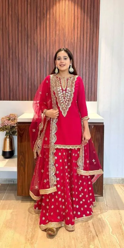 NSR 784 Red Color Georgette Embroidery Sequence Mirror Hand Work Salwar Suit Casual, Party Festive, Events Etc. Expected Delivery 4-6 Working Days @2050/- | Jump Suits, Casual Suits, Creative suits, Designer Suits, Palazzo Suits, Party Wear Suits, Patiala Suits, Salwar suit, Straight Suits
