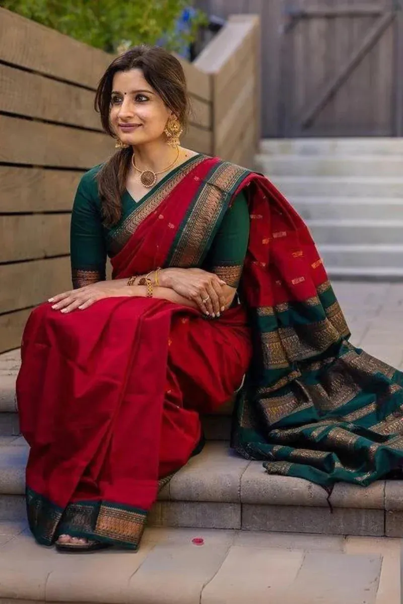 KP - 5044 Red Color Soft Lichi Silk Jacquard On All Over Saree Casual, Party Wear, Wedding, Events Etc. Expected Delivery 4-6 Working Days @1449/- | Embroidered Sarees, Bollywood Sarees, Creative Sarees, Designer Sarees, Ethnic Saree, Modern Digital sarees, Party Wear Sarees, Sarees