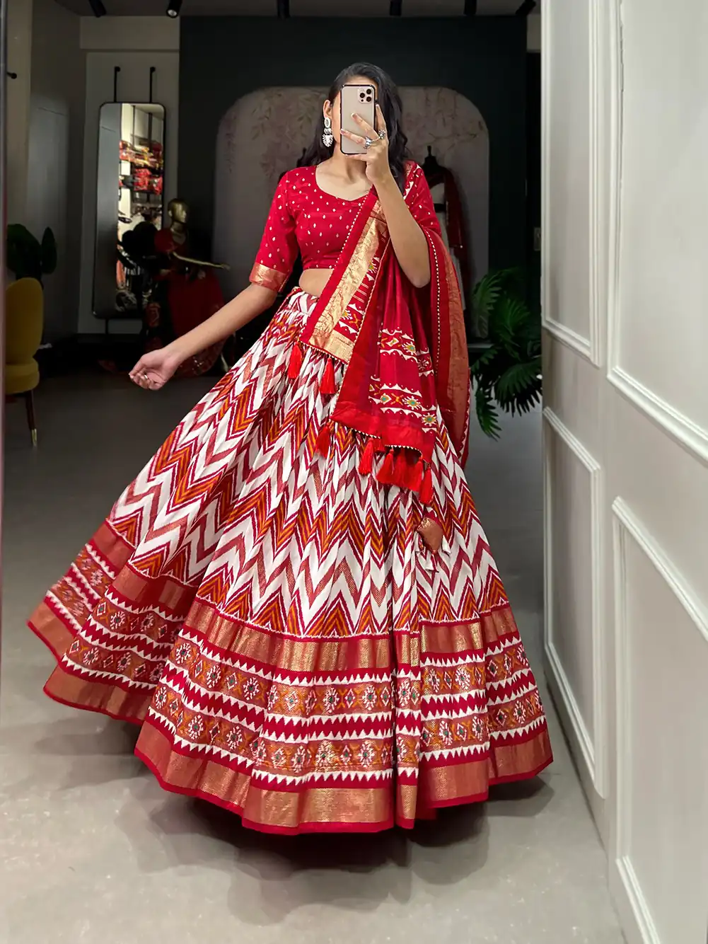 LNB1683 Red Color Tussar Silk Leheriya Foil Print Lehenga Choli Gotta Patti Lace Festive Party Wedding, Events etc. Delivery 4-6 Working Days @2199 | Bollywood Lehenga, Creative Lehenga, Designer Lehenga, Embroidered Lehenga, Lehenga, Party Wear Lehenga
