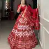 Dazzling Red Color Tussar Silk Leheriya Foil Print Lehenga Choli