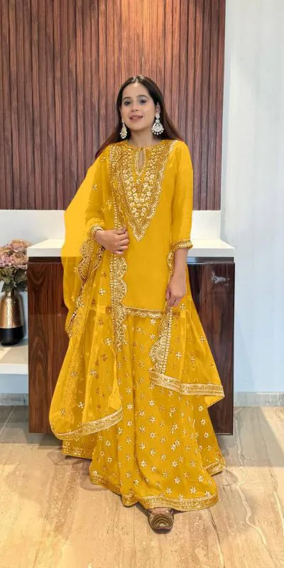 NSR 784 Yellow Color Georgette Embroidery Sequence Mirror Hand Work Salwar Suit Casual, Party Festive, Events Etc. Expected Delivery 4-6 Working Days @2050/ | Jump Suits, Casual Suits, Creative suits, Designer Suits, Palazzo Suits, Party Wear Suits, Patiala Suits, Salwar suit, Straight Suits