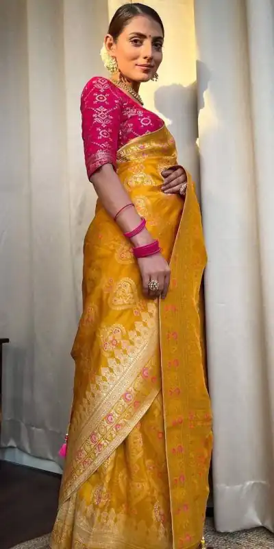 KP 5069 Yellow Color Soft Lichi Silk Cloth Rich Pallu All Over Saree Events Casual, Wedding, Festive, Events . Expected Delivery  4-6 Working Days @1549/- | Bollywood Sarees, Creative Sarees, Designer Sarees, Embroidered Sarees, Ethnic Saree, Modern Digital sarees, Party Wear Sarees, Sarees