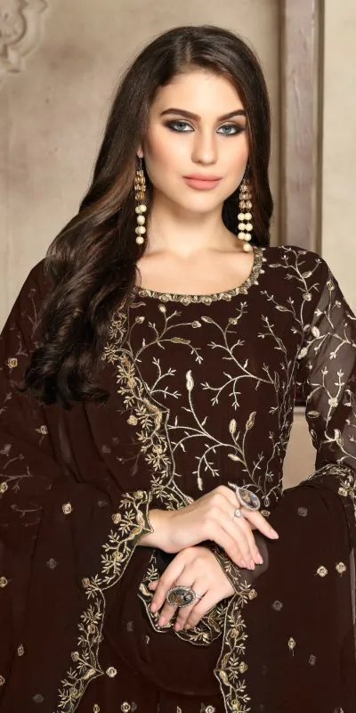 FC 94008 coffee Color Georgette Multi Thread Zari Stich Anarkali Suit Wedding, Party, Festive events, etc. Expected Delivery 4-6 Working Days @2149/- | Anarkali Suits, Bollywood Anarkali, Creative-Anarkali, Designer Anarkali, Embroidered Anarkali, Party Wear Anarkali