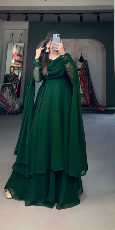 YNF3502 Green Color Georgette Plain Top Plain Plaza And Dupatta Casual, Wedding, Party, Festive, Events Etc. Expected Delivery 4-6 Working Days @1999/- | Jump Suits, Casual Suits, Creative suits, Designer Suits, Palazzo Suits, Salwar suit