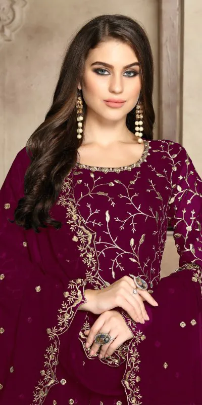 FC 94006 Purple Color Georgette Multi Thread Zari Stich Anarkali Suit Wedding, Party, Festive events, etc. Expected Delivery 4-6 Working Days @2149/- | Anarkali Suits, Bollywood Anarkali, Creative-Anarkali, Designer Anarkali, Embroidered Anarkali, Party Wear Anarkali