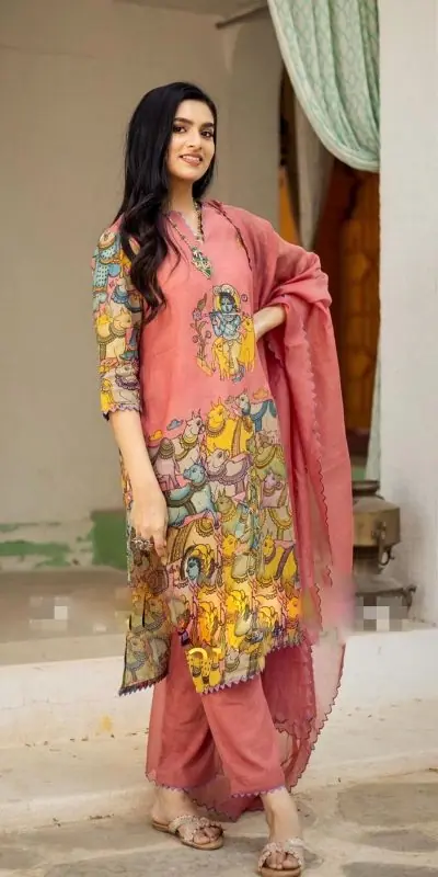 Pc-360 Pink Color Cotton Kalamkari Print Work Casual, Party Wear, Wedding, Events, Festivals Wear Etc. Expected Delivery 4-6 Working Days @1899/- | Bollywood Kurti, Creative Kurtis, Designer Kurti, Kurti, Party Wear Kurti, Selfie Kurti