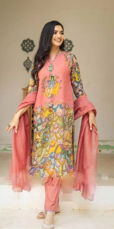Pc-360 Pink Color Cotton Kalamkari Print Work Casual, Party Wear, Wedding, Events, Festivals Wear Etc. Expected Delivery 4-6 Working Days @1899/- | Bollywood Kurti, Creative Kurtis, Designer Kurti, Kurti, Party Wear Kurti, Selfie Kurti