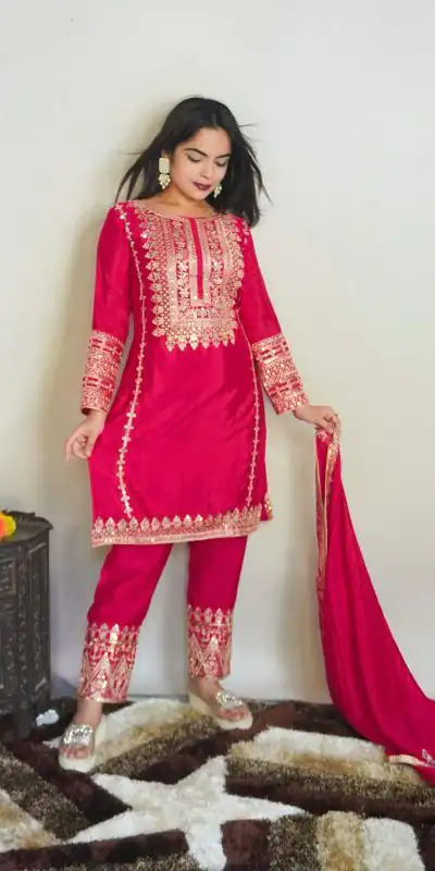 SRK 5151 Pink Color Pure Chinnon Silk Embroidery Sequence Salwar Suit Wedding, Party, Festive, Events Expected Delivery 4-6 Working Days @ 1949/- | Casual Suits, Creative suits, Jump Suits, Designer Suits, Palazzo Suits, Party Wear Suits, Patiala Suits, Salwar suit, Straight Suits