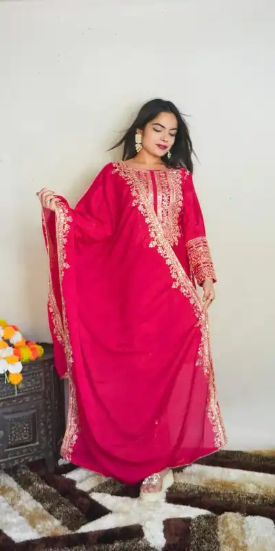 SRK 5151 Pink Color Pure Chinnon Silk Embroidery Sequence Salwar Suit Wedding, Party, Festive, Events Expected Delivery 4-6 Working Days @ 1949/- | Casual Suits, Creative suits, Jump Suits, Designer Suits, Palazzo Suits, Party Wear Suits, Patiala Suits, Salwar suit, Straight Suits