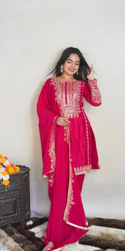 SRK 5151 Pink Color Pure Chinnon Silk Embroidery Sequence Salwar Suit Wedding, Party, Festive, Events Expected Delivery 4-6 Working Days @ 1949/- | Casual Suits, Creative suits, Jump Suits, Designer Suits, Palazzo Suits, Party Wear Suits, Patiala Suits, Salwar suit, Straight Suits
