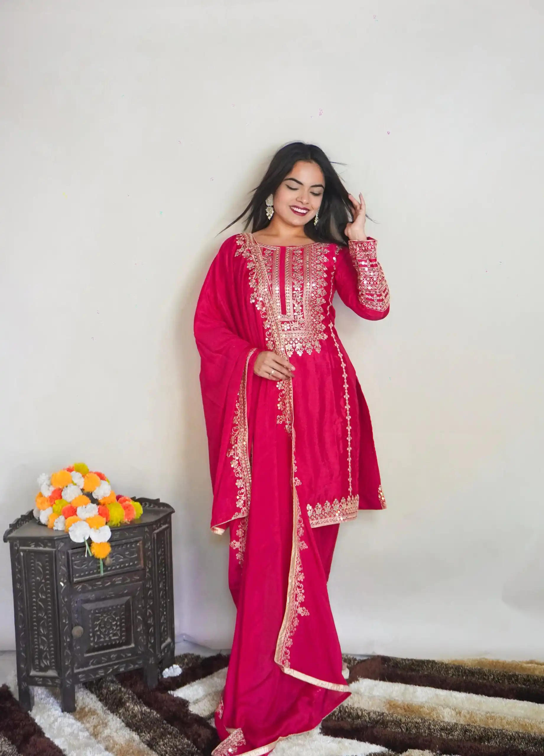 SRK 5151 Pink Color Pure Chinnon Silk Embroidery Sequence Salwar Suit Wedding, Party, Festive, Events Expected Delivery 4-6 Working Days @ 1949/- | Casual Suits, Creative suits, Jump Suits, Designer Suits, Palazzo Suits, Party Wear Suits, Patiala Suits, Salwar suit, Straight Suits