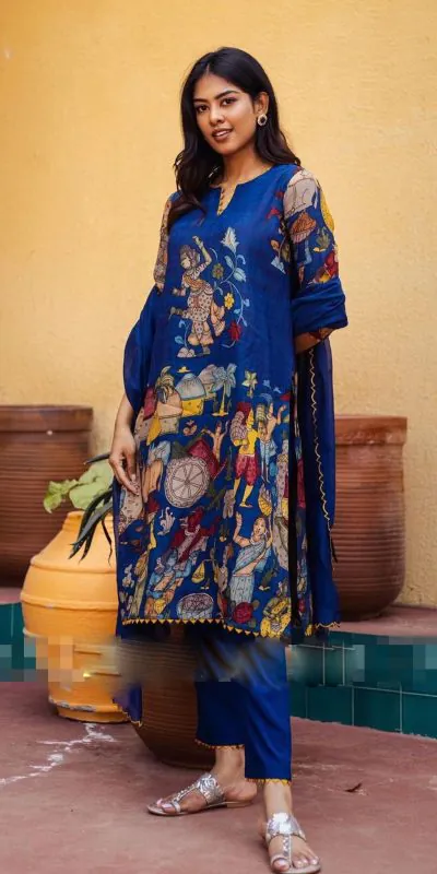 Pc 360 Royal Blue Color Cotton Kalamkari Print Work Casual, Party Wear, Wedding, Events, Festivals Wear Etc. Expected Delivery 4-6 Working Days @1899/- | Bollywood Kurti, Creative Kurtis, Designer Kurti, Kurti, Party Wear Kurti, Selfie Kurti