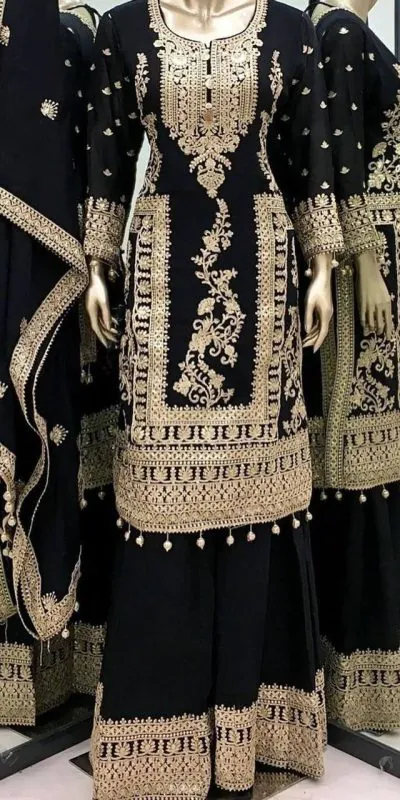 SRK 5146 Black Color Pure Chinnon Silk Embroidery Coding Dori Salwar Suit Wedding, Party, Festive, Events Expected Delivery 4-6 Working Days @ 2199/- | Casual Suits, Jump Suits, Creative suits, Designer Suits, Palazzo Suits, Party Wear Suits, Patiala Suits, Salwar suit, Straight Suits
