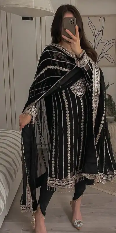 LG 1832 Black Color Georgette Embroidery Foil Work Salwar Suit Casual, Wedding, Festive, Events Expected Delivery 4-6 Working Days @2149/- | Jump Suits, Casual Suits, Creative suits, Designer Suits, Palazzo Suits, Party Wear Suits, Patiala Suits, Salwar suit, Straight Suits