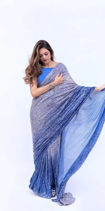 DF 3408 Blue Color Georgette Digital Printed Sequence Embroidery Saree Casual, Party Wear, Wedding, Events Etc Delivery Expected.4-6 Working Days 1899/- | Bollywood Sarees, Creative Sarees, Designer Sarees, Embroidered Sarees, Ethnic Saree, Modern Digital sarees, Party Wear Sarees, Sarees