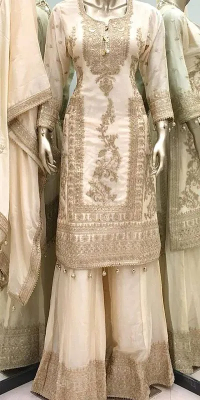 SRK 5146 Golden Color Pure Chinnon Silk Embroidery Coding Dori Salwar Suit Wedding, Party, Festive, Events Expected Delivery 4-6 Working Days @ 2199/- | Casual Suits, Jump Suits, Creative suits, Designer Suits, Palazzo Suits, Party Wear Suits, Patiala Suits, Salwar suit, Straight Suits