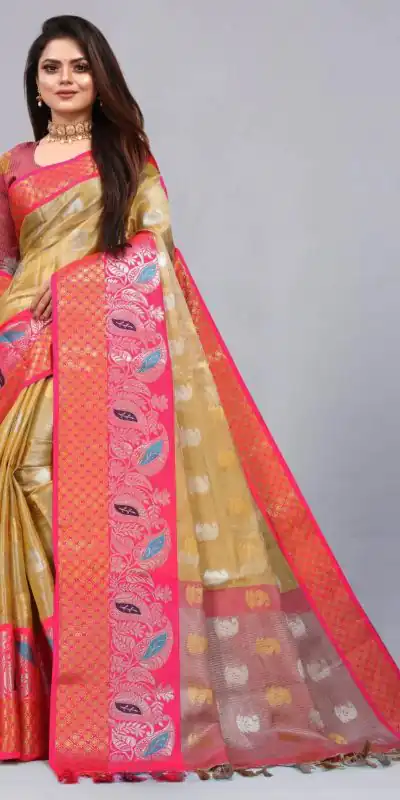 MB™️  3243 Golden Color Soft Organic Tissue Silk Saree Gold ,Silver Zari Weaving Casual, Party Wear, Festival, Events, Etc. Delivery 4-6 Working Days @1550/- | Bollywood Sarees, Creative Sarees, Designer Sarees, Embroidered Sarees, Ethnic Saree, Modern Digital sarees, Party Wear Sarees, Sarees