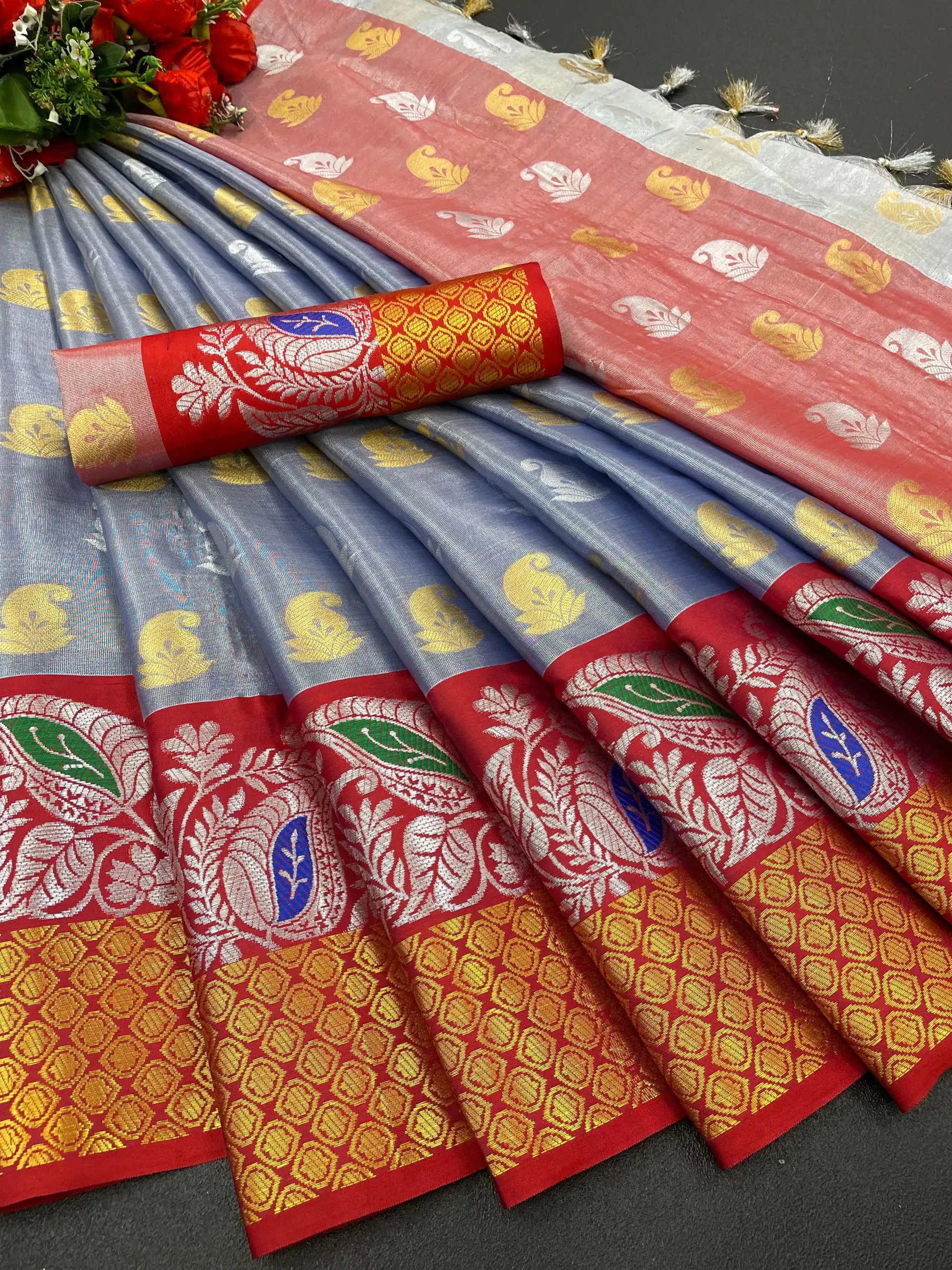 MB™️  3243 Grey Color Soft Organic Tissue Silk Saree Gold ,Silver Zari Weaving Casual, Party Wear, Festival, Events, Etc. Delivery 4-6 Working Days @1550/- | Bollywood Sarees, Creative Sarees, Designer Sarees, Embroidered Sarees, Ethnic Saree, Modern Digital sarees, Party Wear Sarees, Sarees