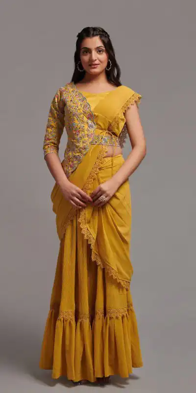 VT-530 Mustard Color Diamond Georgette Free Size Stitching Saree And Blouse Casual, Wedding, Festive, Events . Expected Delivery  4-6 Working Days @2349/- | Bollywood Sarees, Creative Sarees, Designer Sarees, Embroidered Sarees, Ethnic Saree, Modern Digital sarees, Party Wear Sarees, Sarees