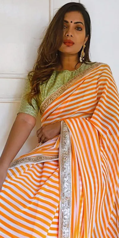 JR 525 Orange Color Printed Georgette Embroidery Work Saree Casual, Wedding, Festive, Events . Expected Delivery  4-6 Working Days @1549/- | Bollywood Sarees, Creative Sarees, Designer Sarees, Embroidered Sarees, Ethnic Saree, Modern Digital sarees, Party Wear Sarees, Sarees
