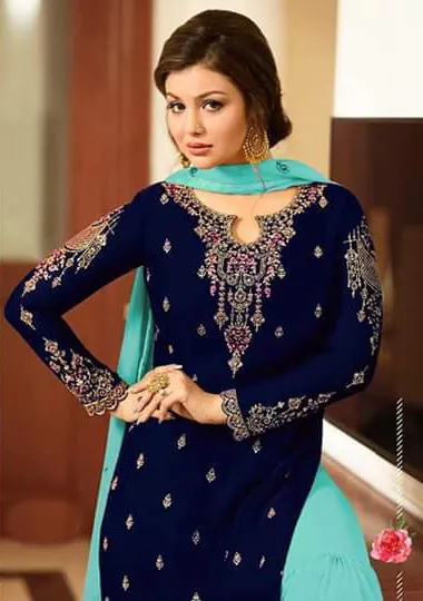FC Fiona 22216  Royal Blue Georgette Embroidery Stone Work Sharara Suit Wedding, Party, Festive, Events Etc. Expected Delivery 4-6 Working Days  @1949/- | Jump Suits, Casual Suits, Creative suits, Designer Suits, Palazzo Suits, Party Wear Suits, Patiala Suits, Salwar suit, Straight Suits