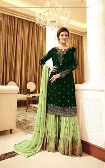 FC Fiona 22216 Stone Green Georgette Embroidery Stone Work Sharara Suit Wedding, Party, Festive, Events Etc. Expected Delivery 4-6 Working Days @1949/- | Jump Suits, Casual Suits, Creative suits, Designer Suits, Palazzo Suits, Party Wear Suits, Patiala Suits, Salwar suit, Straight Suits